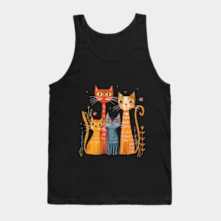 Funny cats in a naive art style. Tank Top